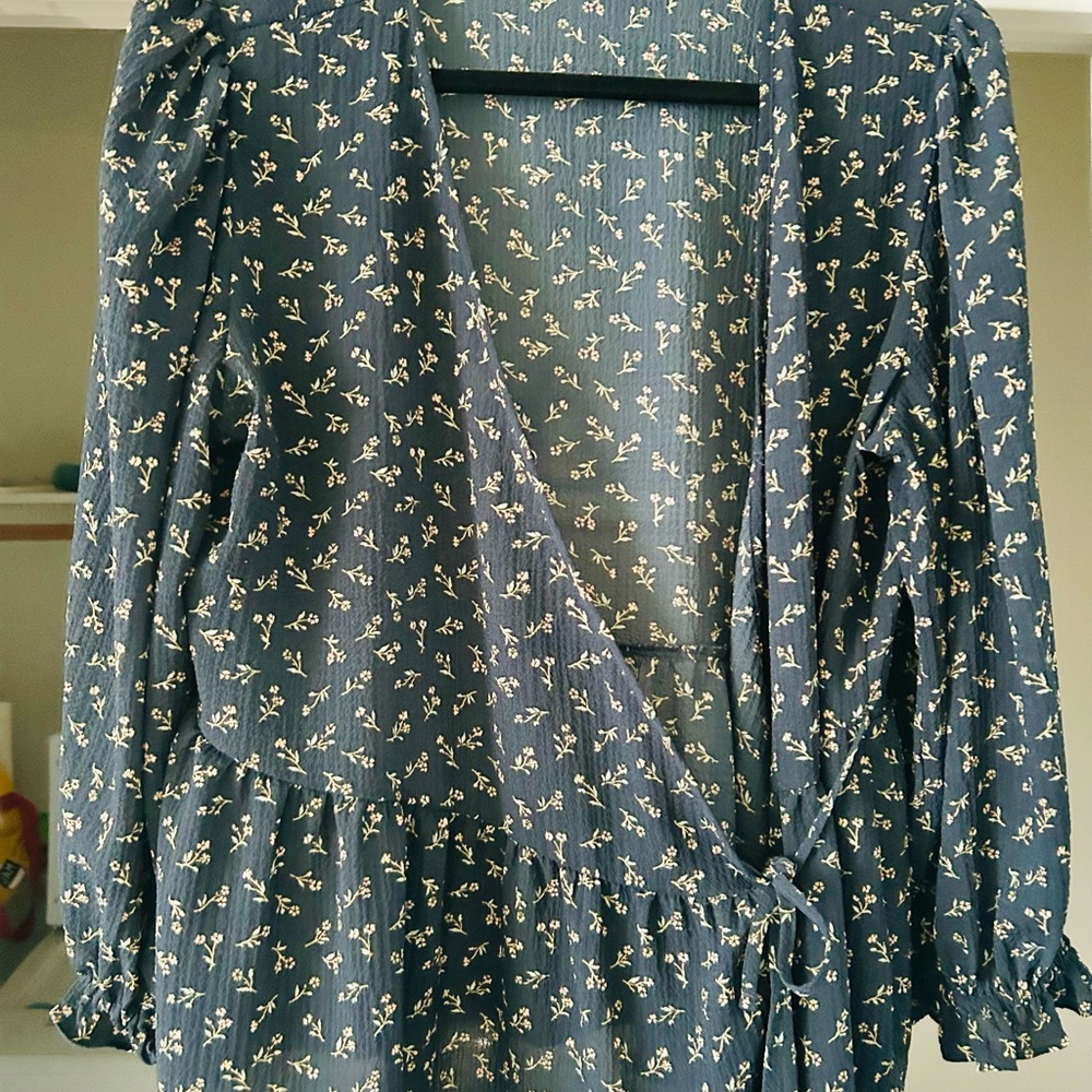 Madewell Black Floral Blouse with Cream Sprig Print